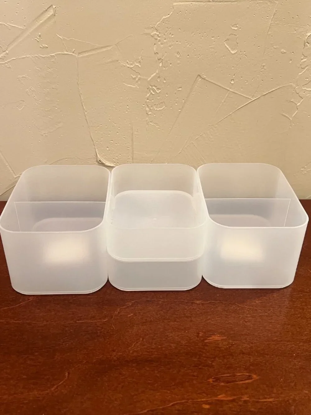 NEW Set of 3 Frosted Plastic Storage Bins w/ Dividers Multi-Purpose Organizer
